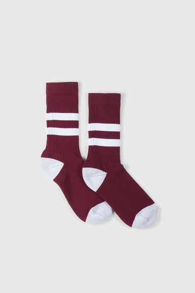 Cotton Athletic Crew - Maroon Stripe