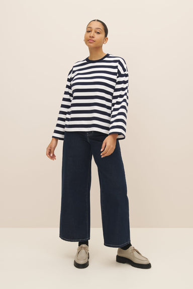 Heavy Boxy Long Sleeve Top - Navy / White Stripe