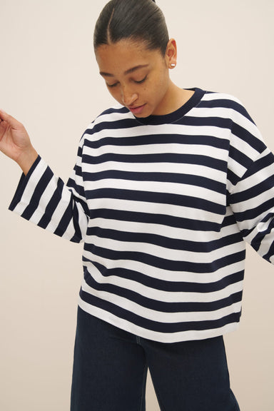 Heavy Boxy Long Sleeve Top - Navy / White Stripe