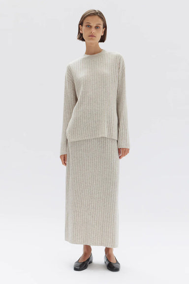 Wool Cashmere Rib Skirt - Oat Marle