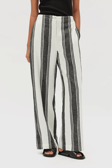 Tuscany Linen Stripe Pants - Black / White