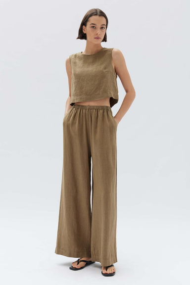 Stella Linen Pant - Pea